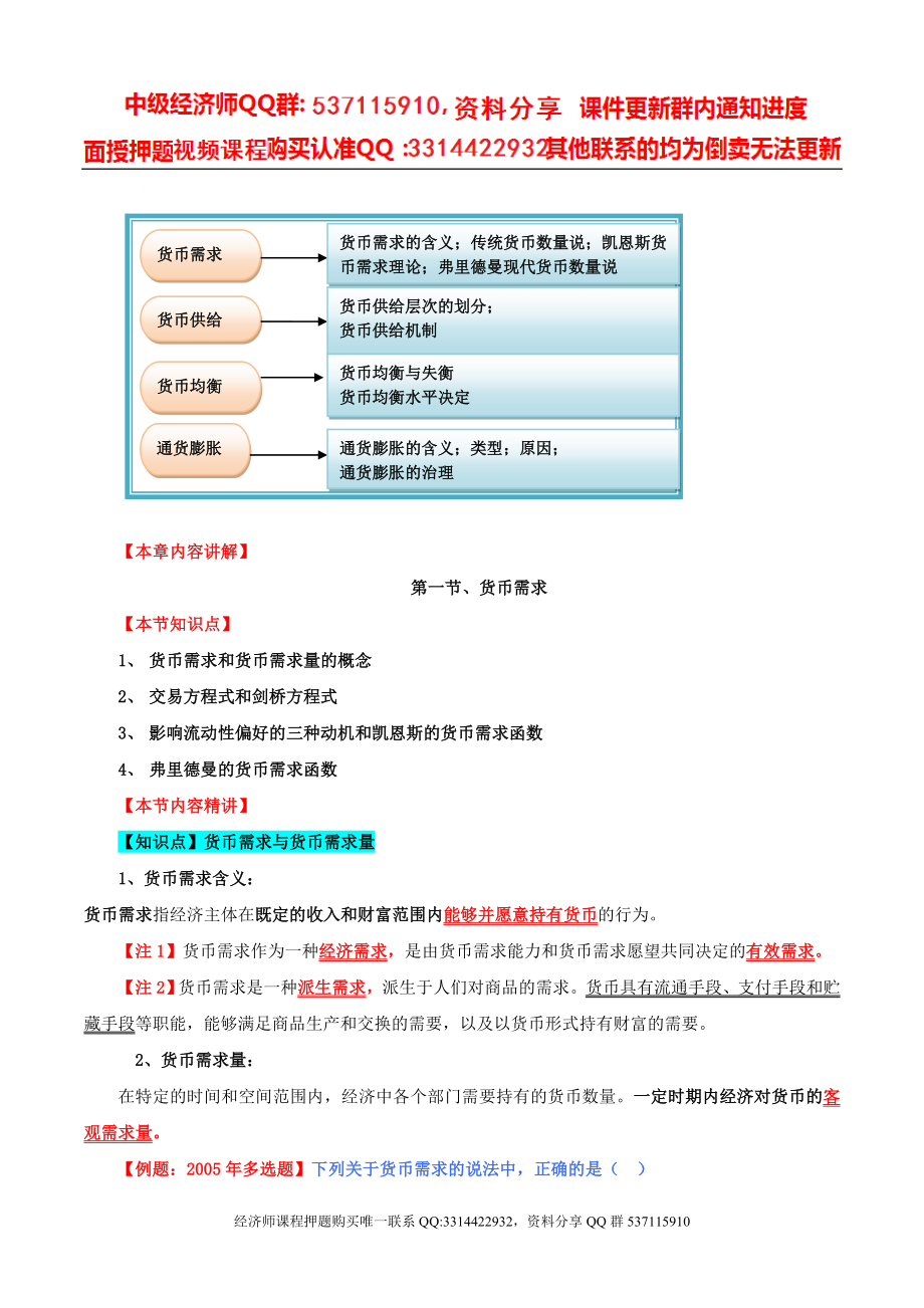 2017中级经济师-经济基础-精讲班-39、第十八章：货币供求与货币均衡-第一节：货币需求与第二节：货币供给（一）.doc_第2页