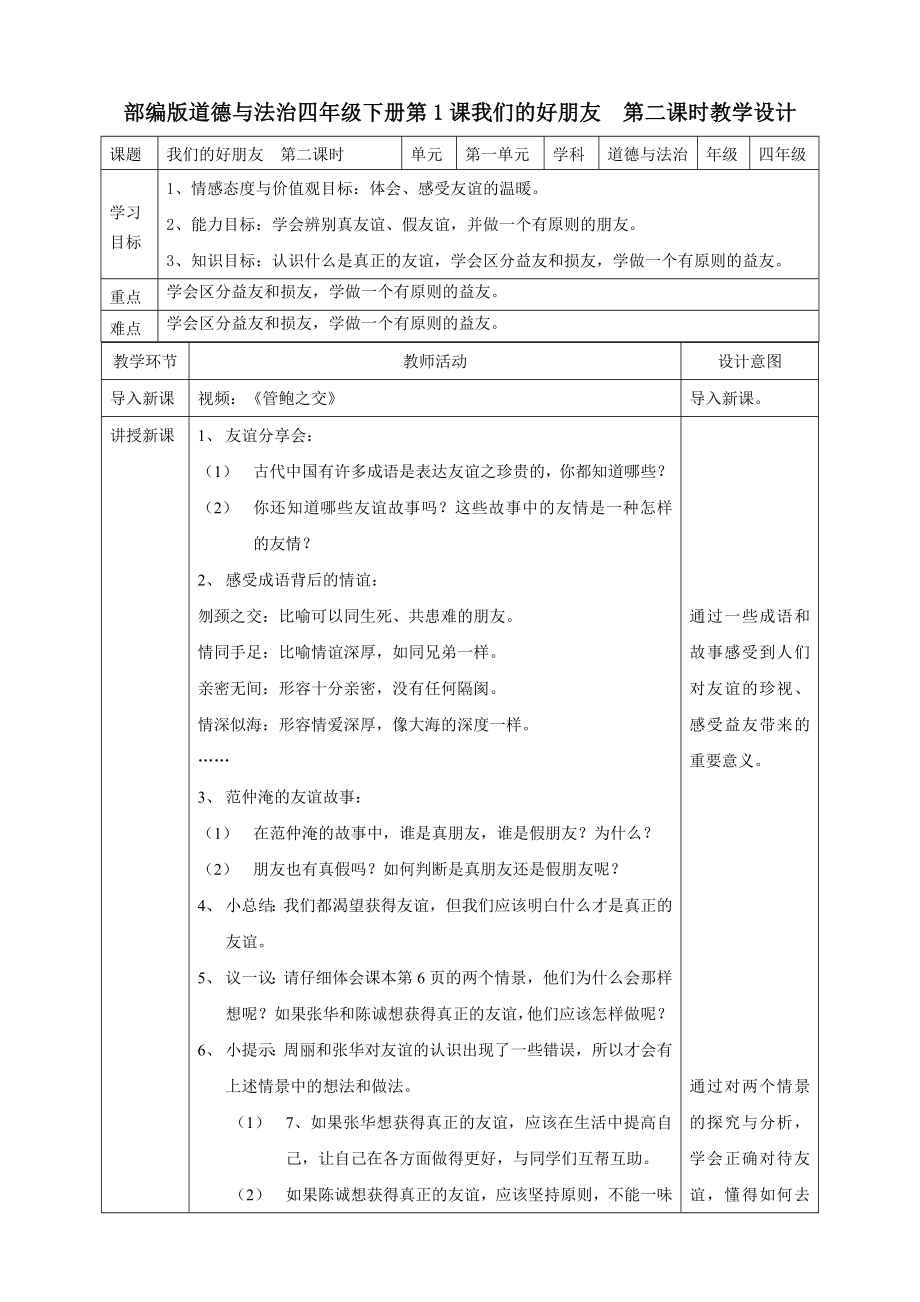 1我们的好朋友第二课时教案.doc_第1页