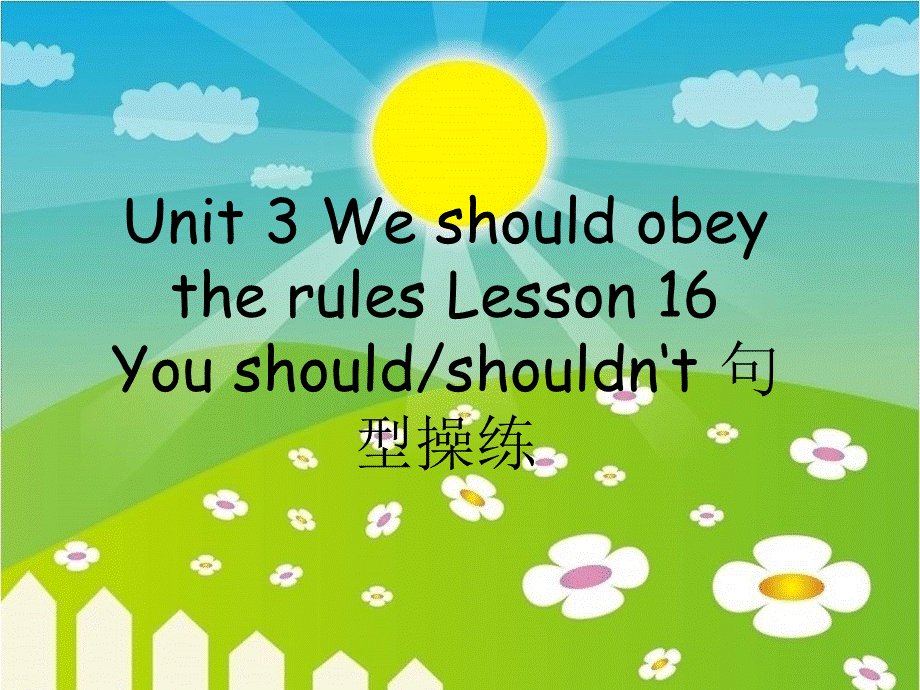 Unit 3 We should obey the rules Lesson 16--You should shouldn't 句型操练.ppt_第1页