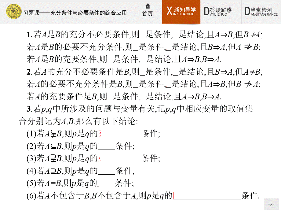 2017年全优指导高中数学人教A版选修2-1课件：1习题课 充分条件与必要条件的综合应用.ppt_第3页