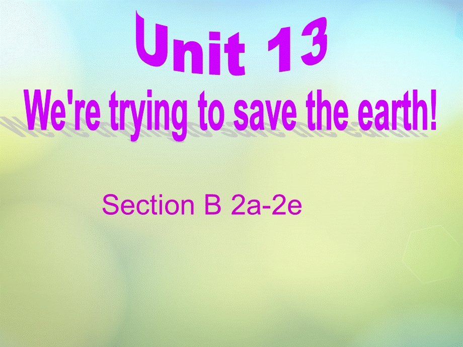 湖北省松滋市实验初级中学九年级英语全册《Unit 13 We are trying to save the earth Section B（2a-2e）》课件.ppt_第1页