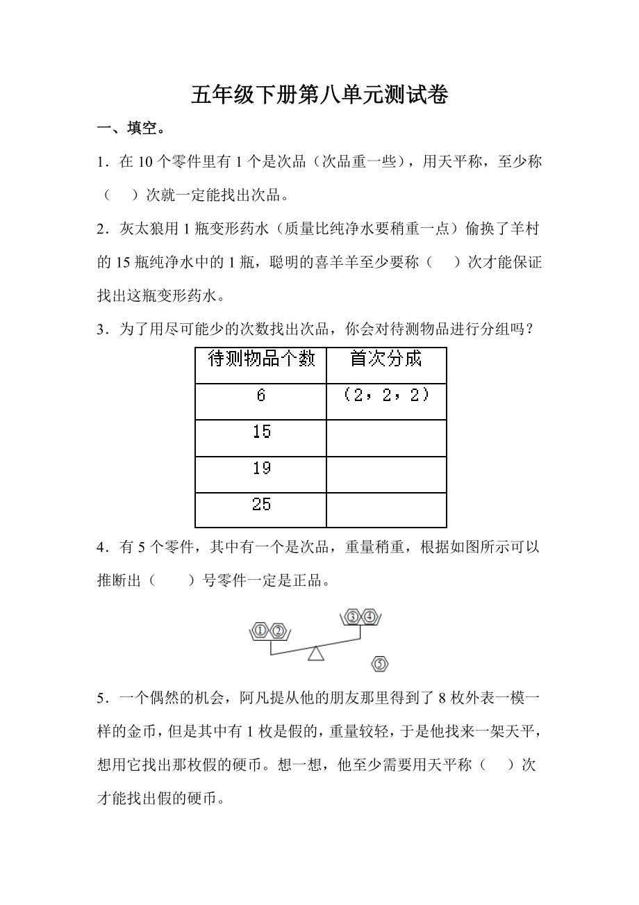 数学人教版五年级下第八单元测试题.docx_第1页