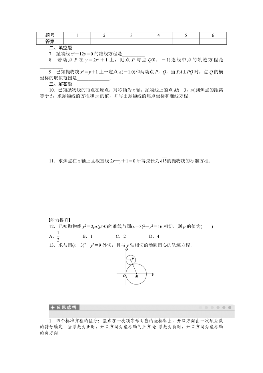 人教a版数学【选修1-1】作业：2.3.1抛物线及其标准方程（含答案）.doc_第2页