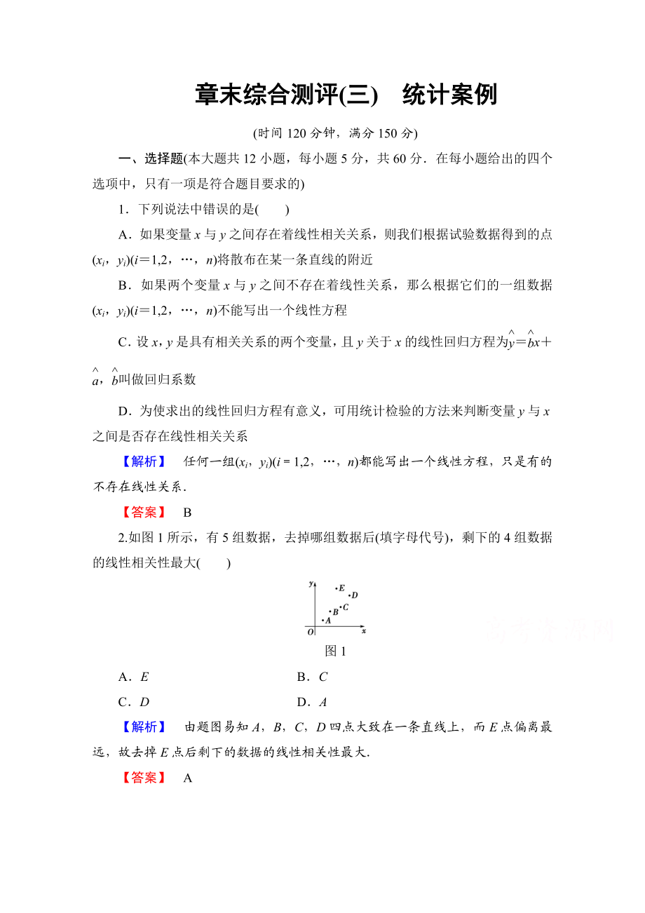 高中数学人教A版选修2-3 章末综合测评3 Word版含答案.doc_第1页