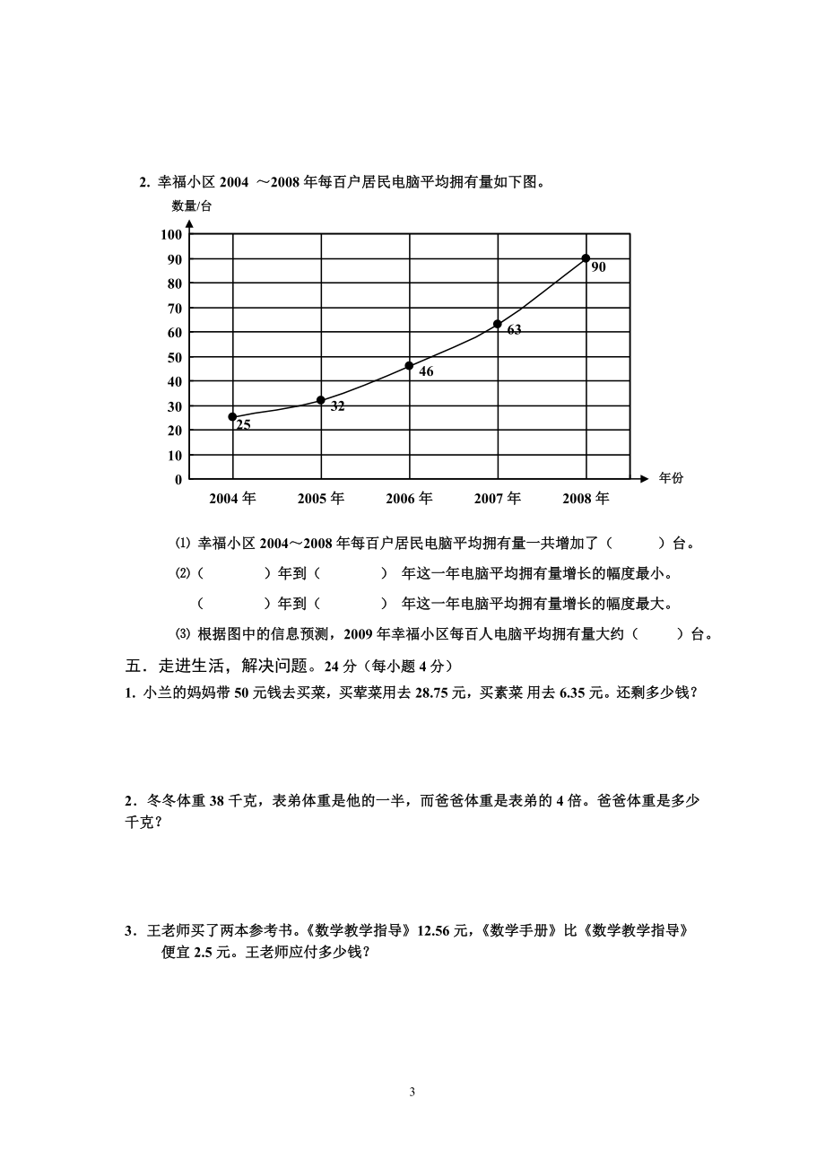 人教版小学四年级数学下册期末试卷 (9).doc_第3页