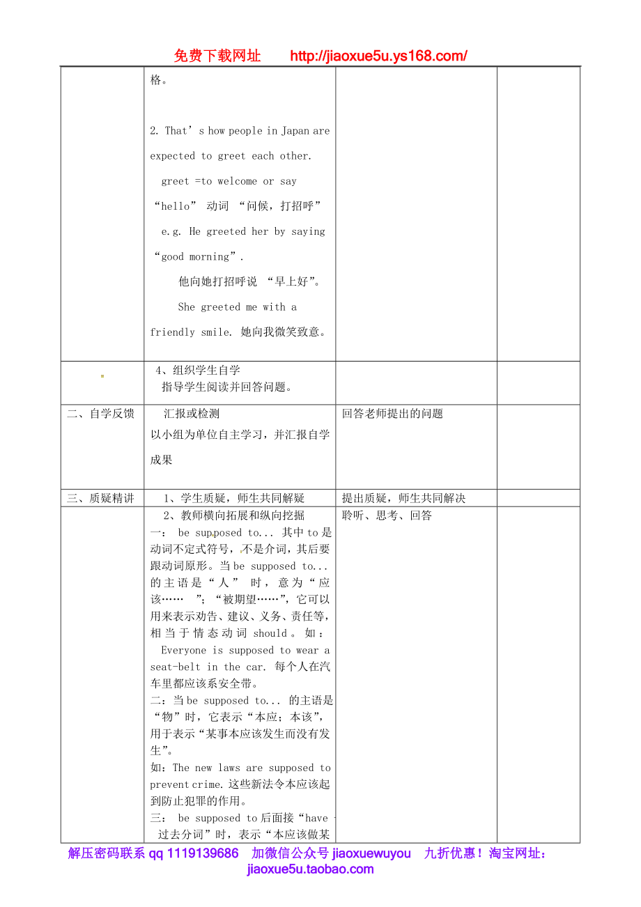 吉林省梅河口市曙光镇中学九年级英语全册 Unit 10 You’re supposed to shake hands Section A（1a-2d）教案.doc_第3页