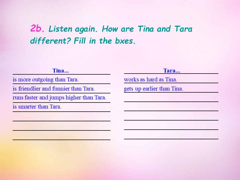 辽宁省东港市黑沟中学八年级英语上册 Unit 3 I'm more outgoing than my sister Section A（2a-2d）课件.ppt_第3页