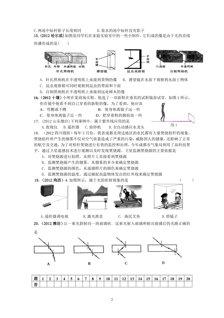 8年级物理 第4章 光现象 精选测试题（附答案）.doc_第2页