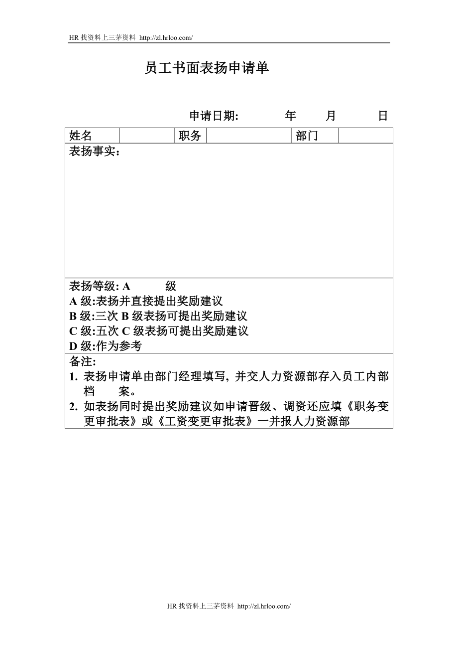 员工书面表扬申请单.doc_第1页