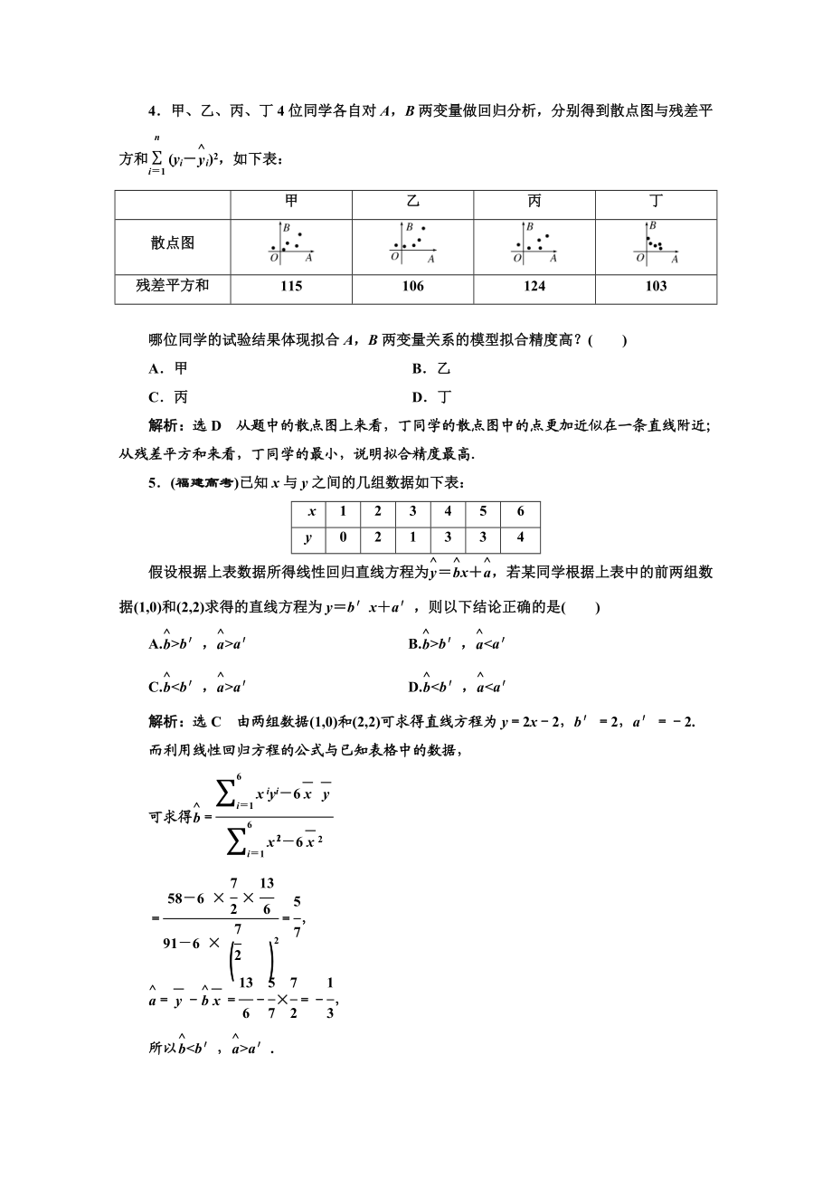 高中数学人教A版选修1-2课时跟踪检测（一）　回归分析的基本思想及其初步应用 Word版含解析.doc_第2页