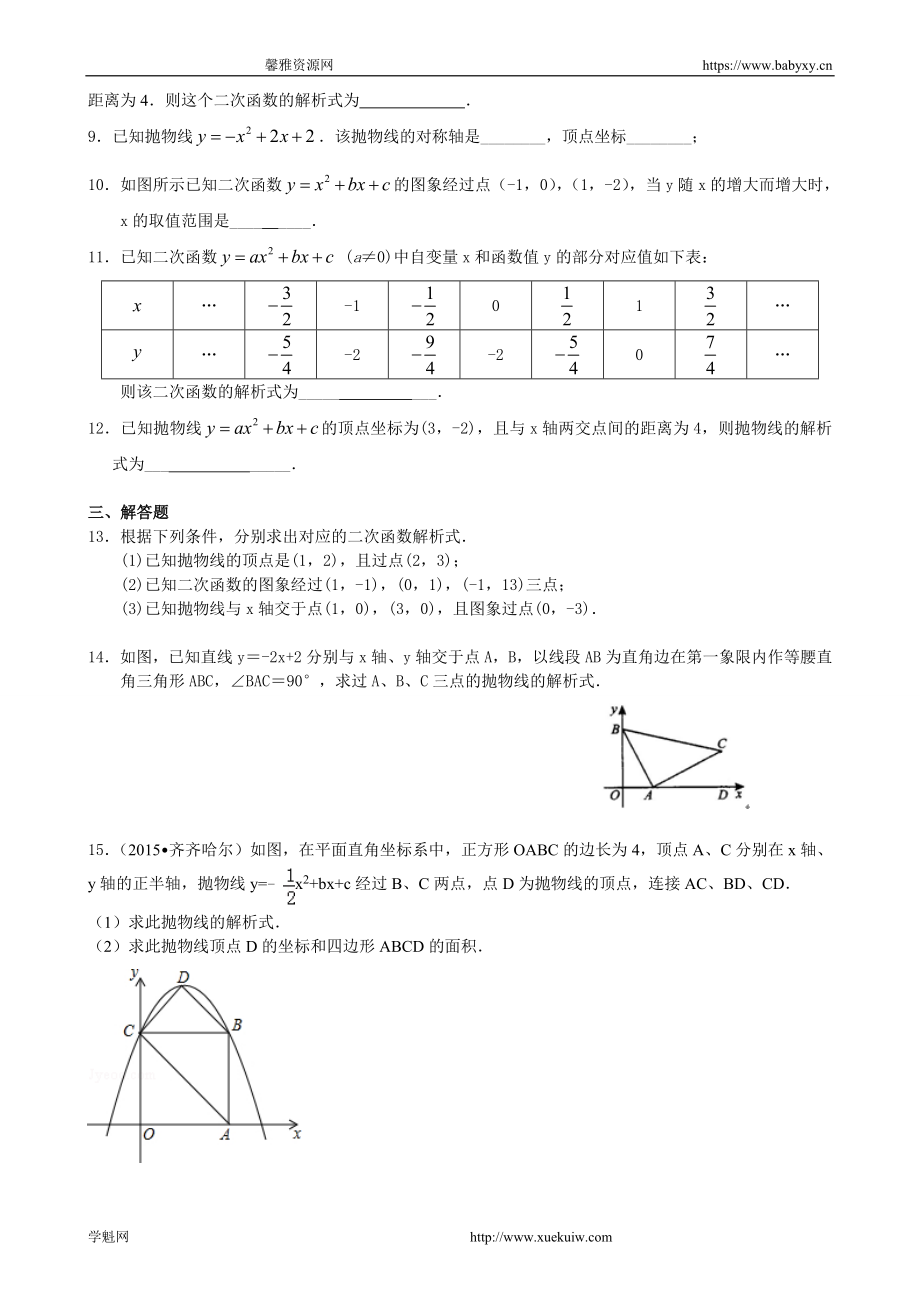 待定系数法求二次函数的解析式—巩固练习（基础）.doc_第2页