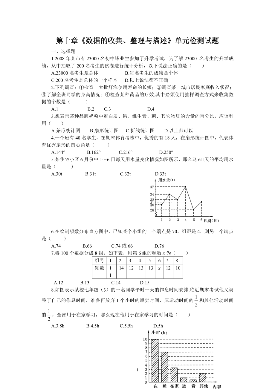 新人教（七下）第10章《数据的收集、整理与描述》水平测试2.doc_第1页