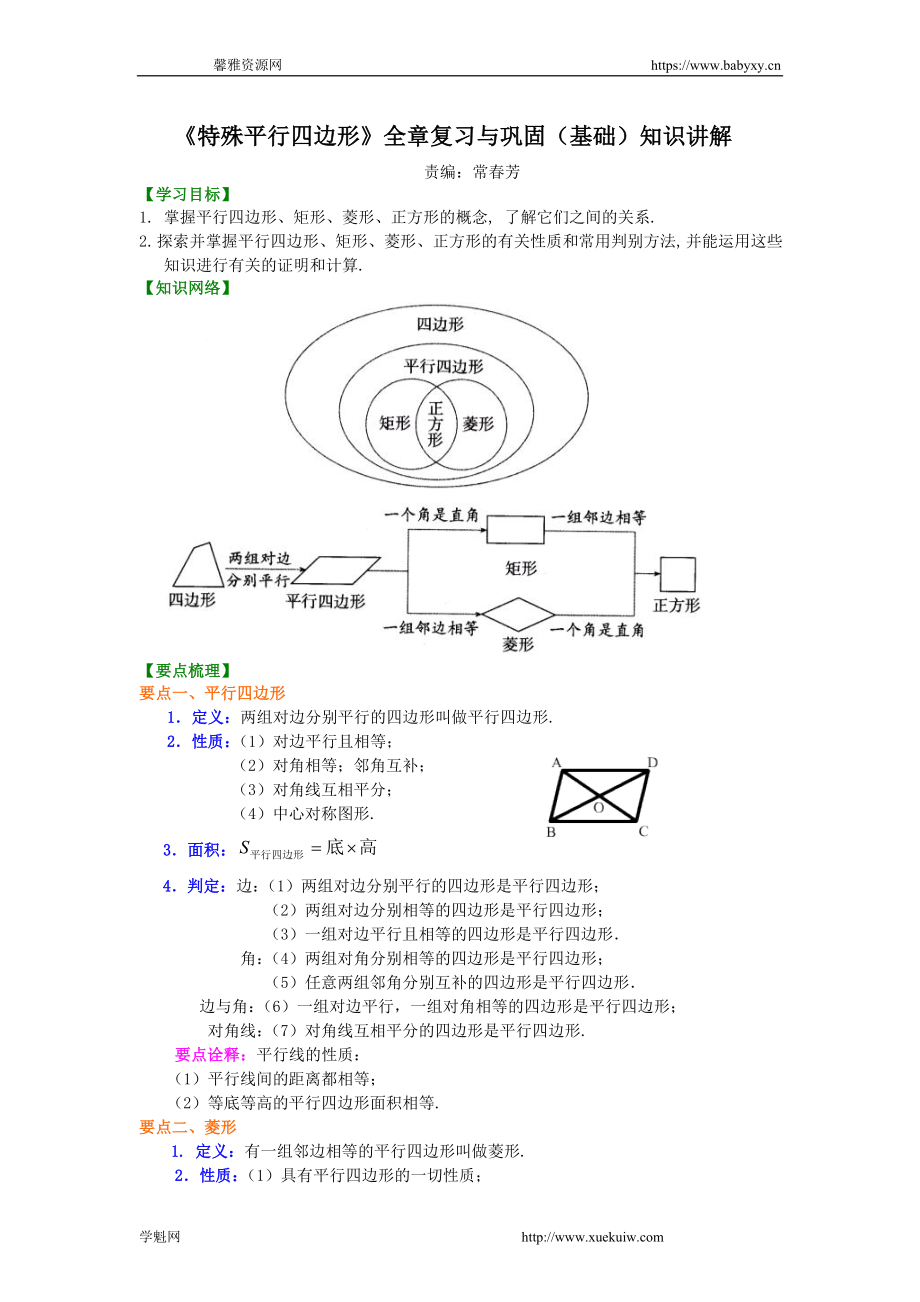 495136《特殊平行四边形》全章复习与巩固（基础）知识讲解.doc_第1页