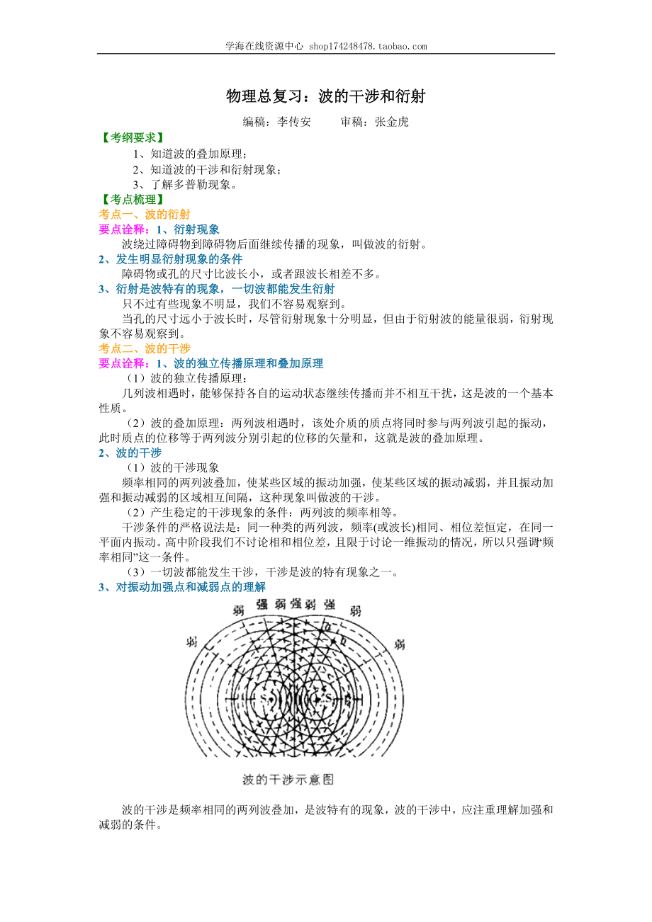 知识讲解 波的干涉和衍射（提高） .doc_第1页