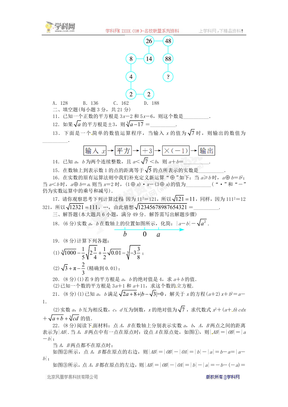 《同步测控全优设计》2013-2014学年沪科版七年级数学下册单元检测：第6章 实数（含答案解析）.doc_第2页