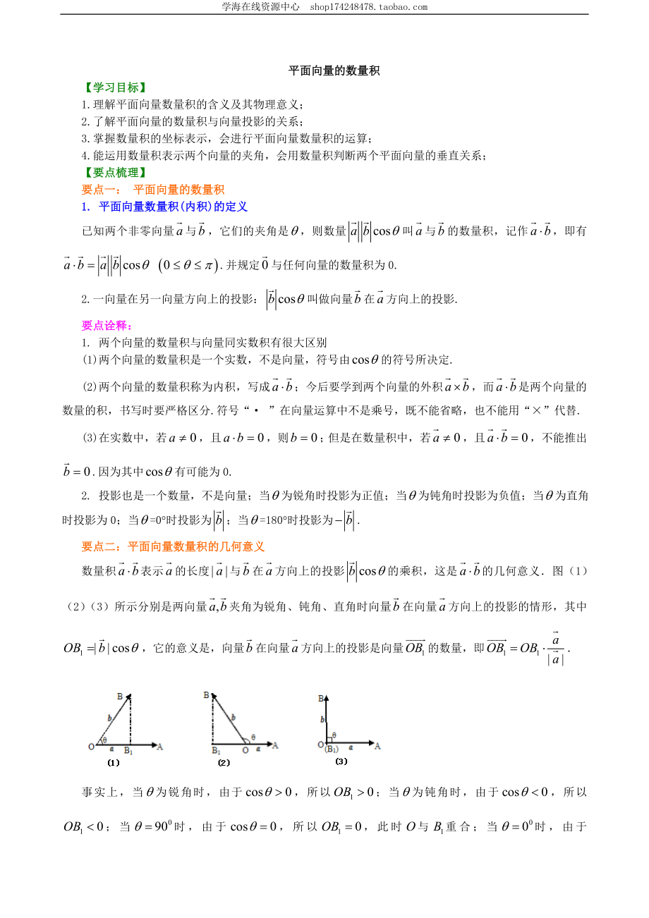 知识讲解_平面向量的数量积_基础.doc_第1页