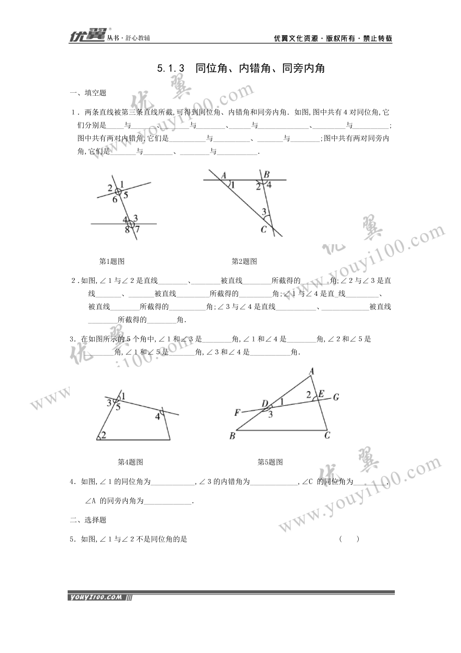 5.1.3 同位角、内错角、同旁内角2.docx_第1页