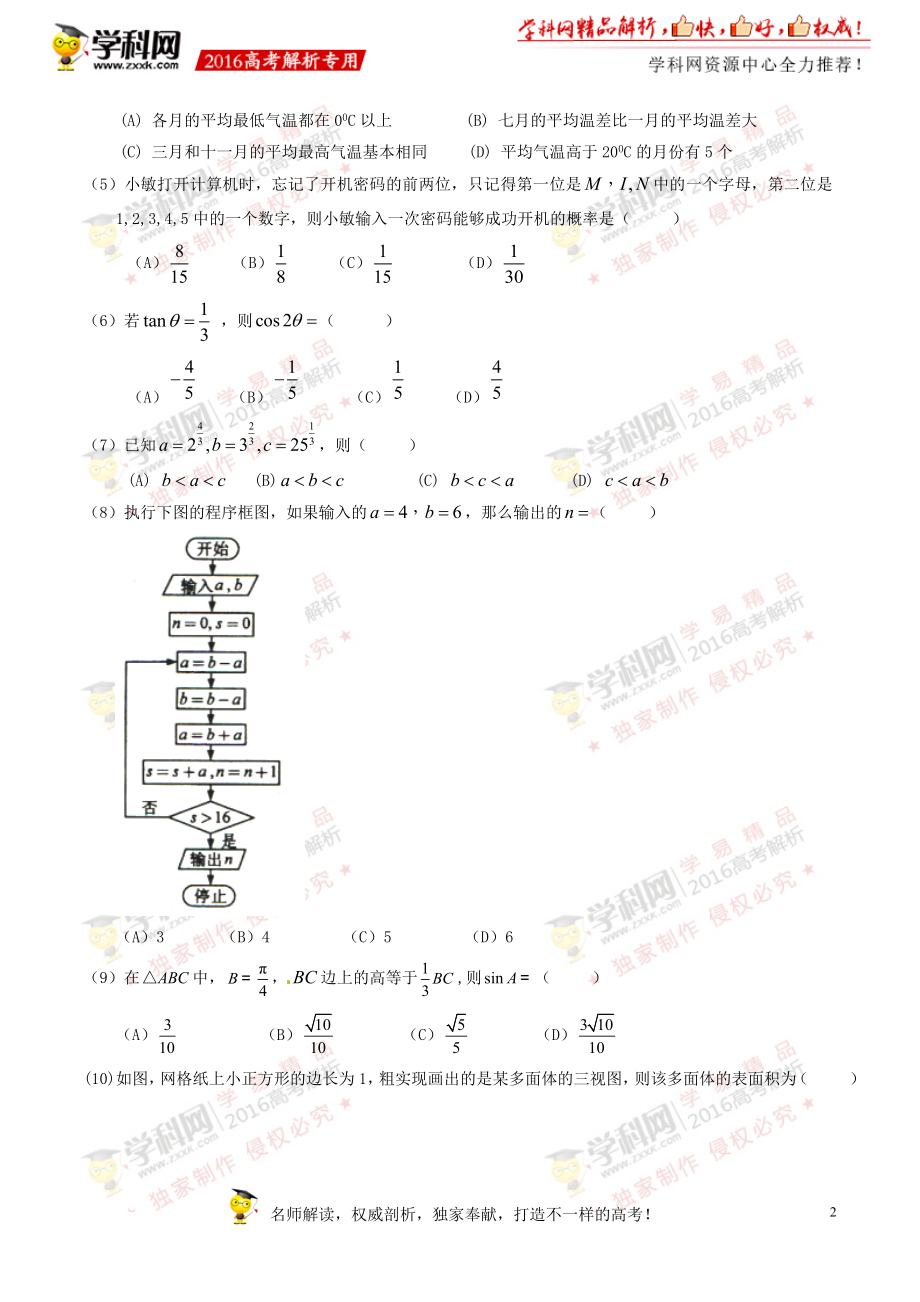 2016年高考新课标Ⅲ卷文数试题解析（正式版）（原卷版）.doc_第2页