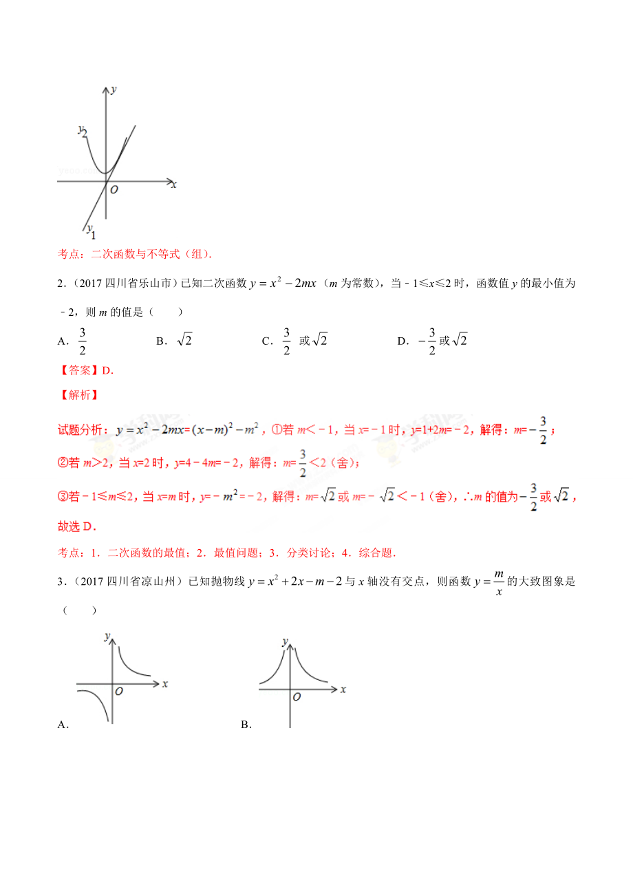 专题14 二次函数的图象和性质-2年中考1年模拟备战2018年中考数学精品系列（解析版）.doc_第2页