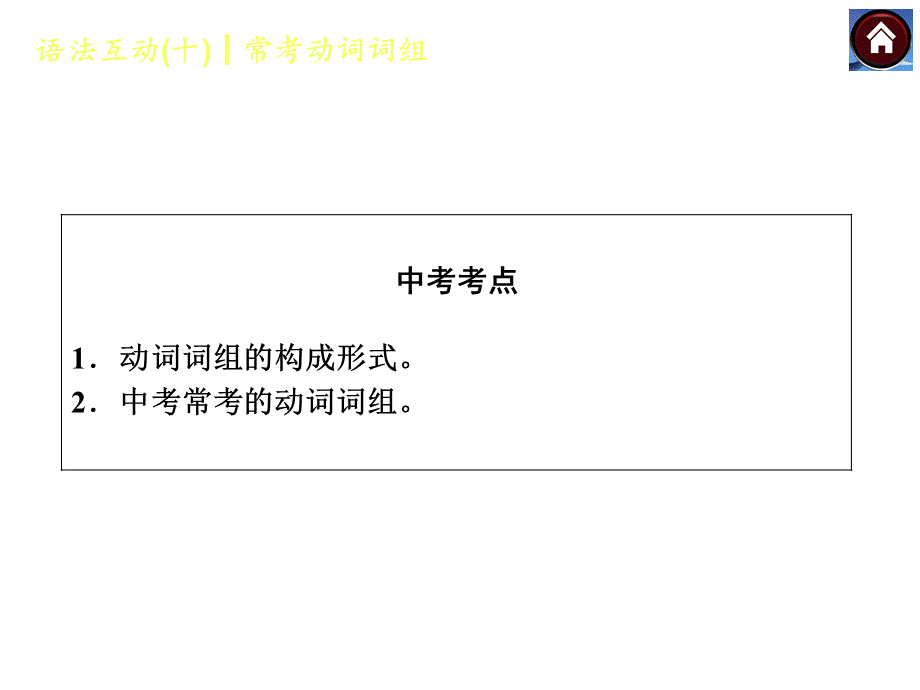 【中考复习方案】（人教版）九年级英语复习课件：语法互动十　常考动词词组（共14张PPT）.ppt_第2页