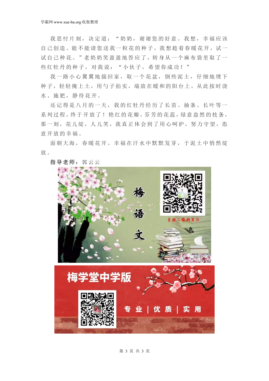 初中优秀作文：《幸福》助力期末.docx_第3页