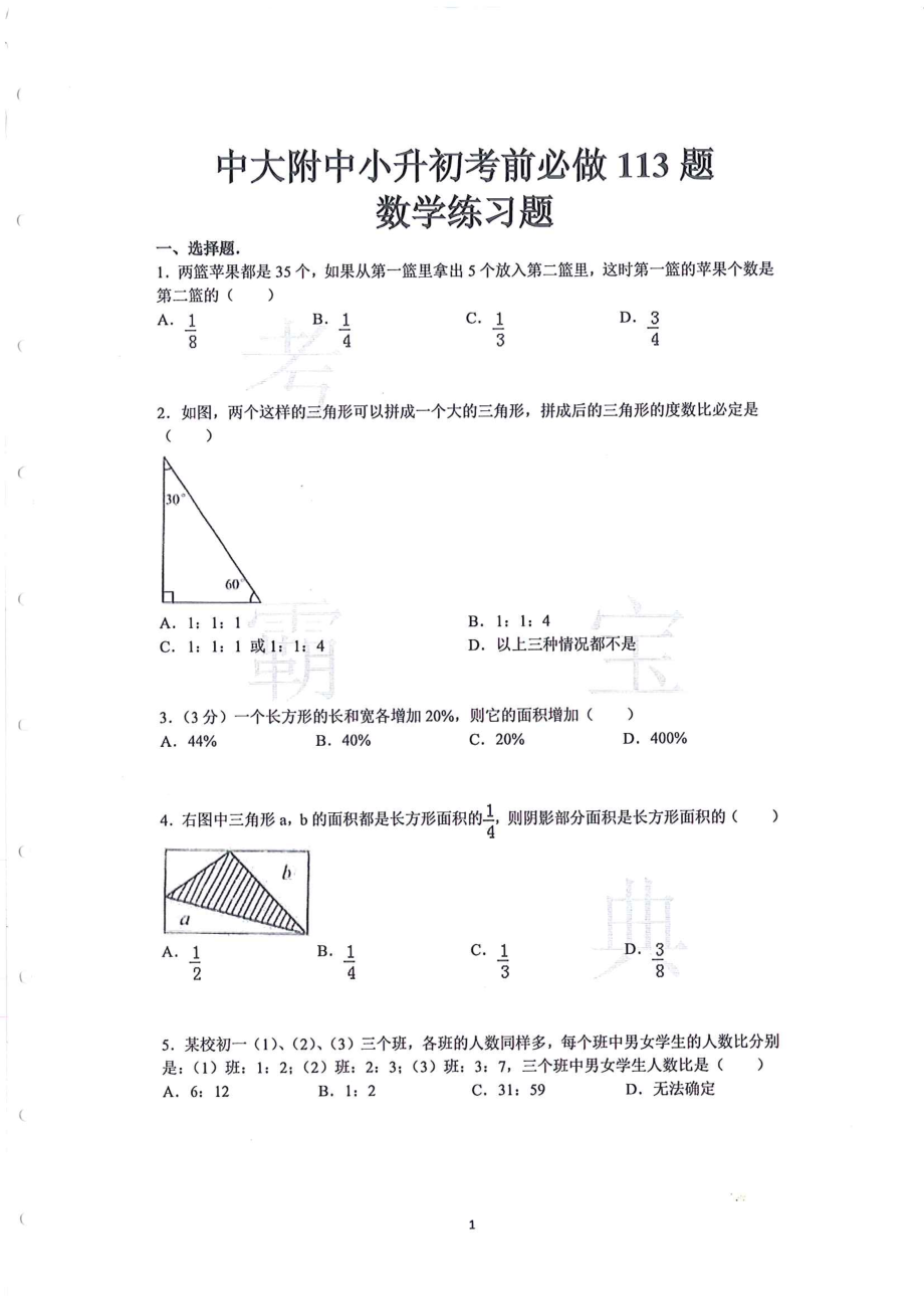 中大附中数学科考前必练113题.pdf_第1页