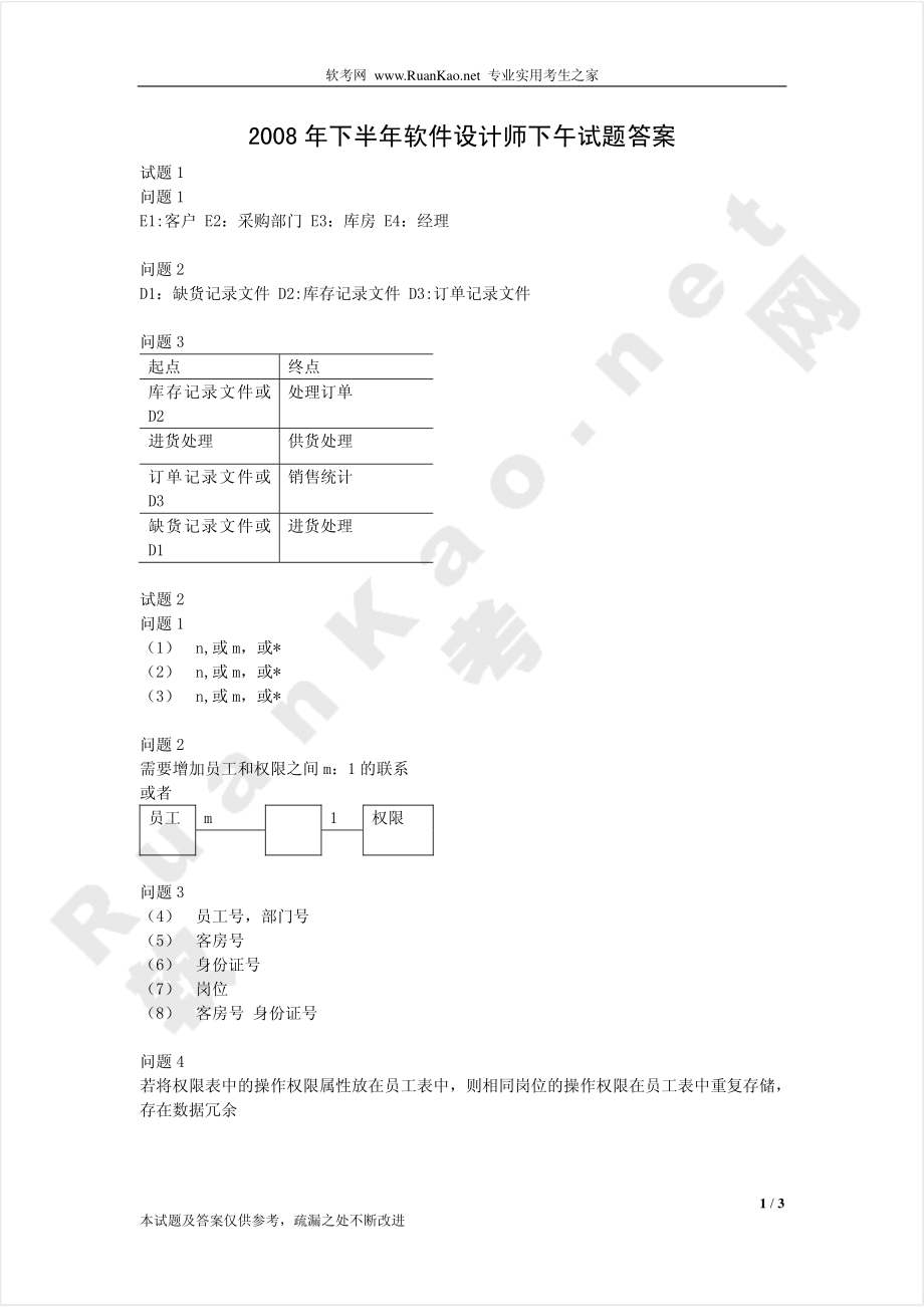 2008年下半年软件设计师下午试题答案.pdf_第1页