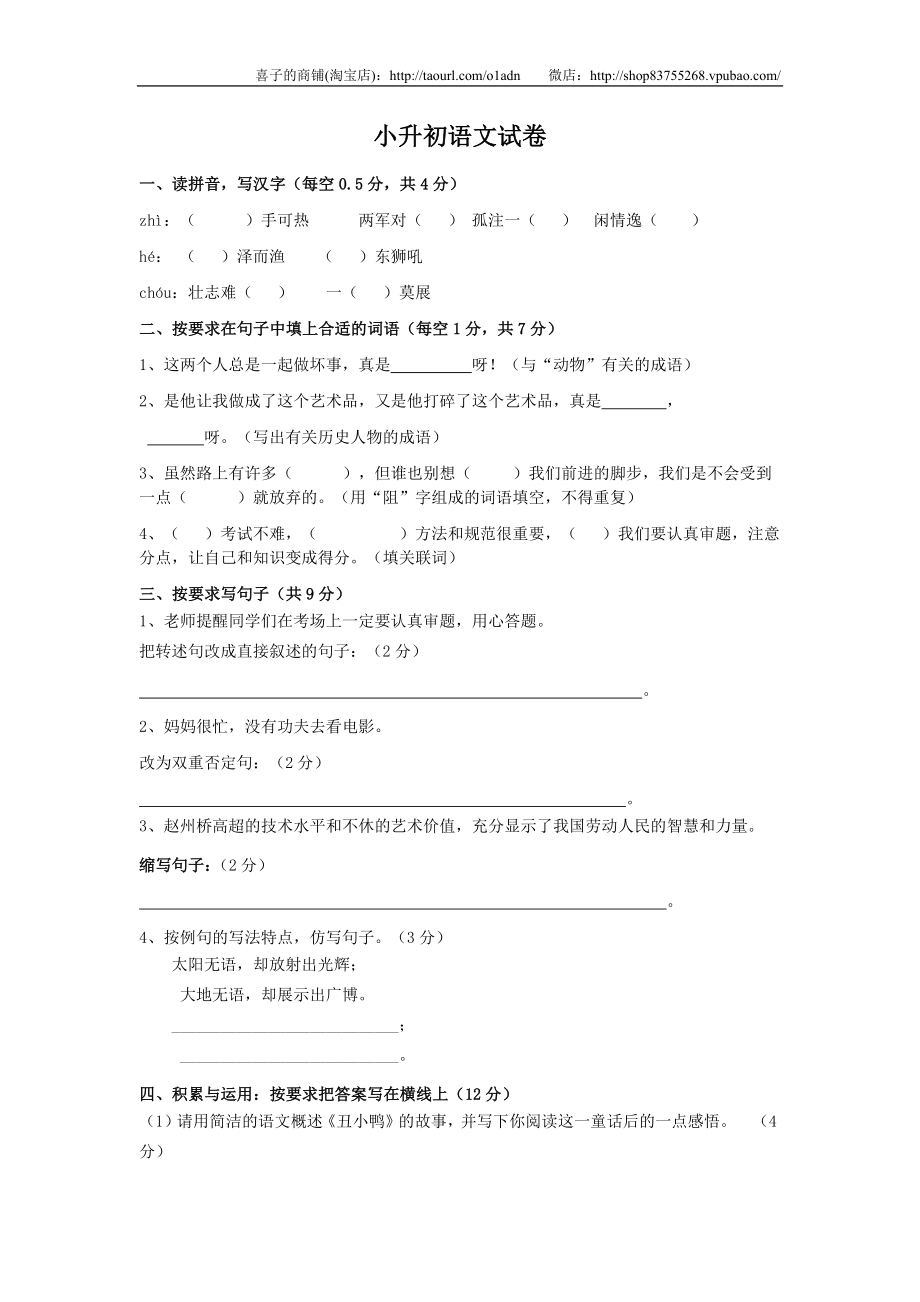 16小升初语文试卷.docx_第1页