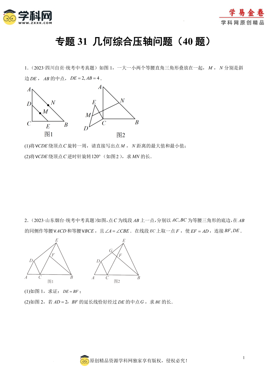 专题31 几何综合压轴问题（原卷版）.docx_第1页