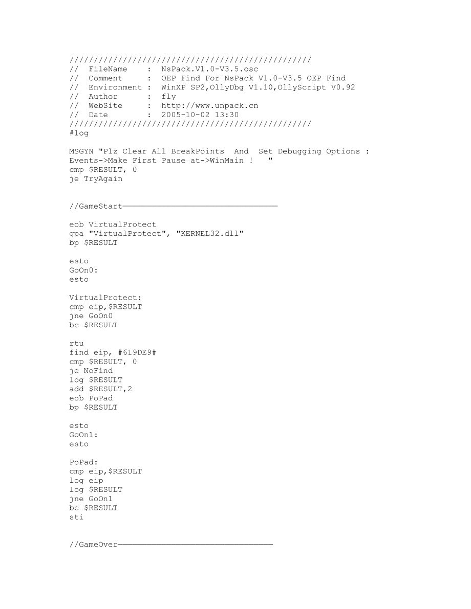 NsPack 1.x - 3.5 OEP Finder.txt_第1页