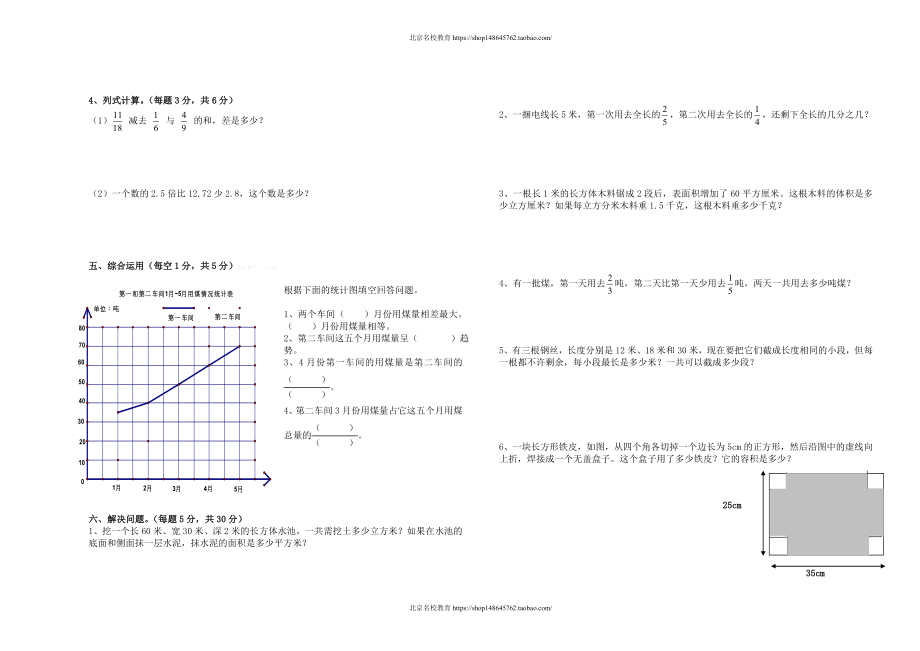 2015学年五年级下册数学期末试卷(www.haolaoshi.shop).doc_第2页