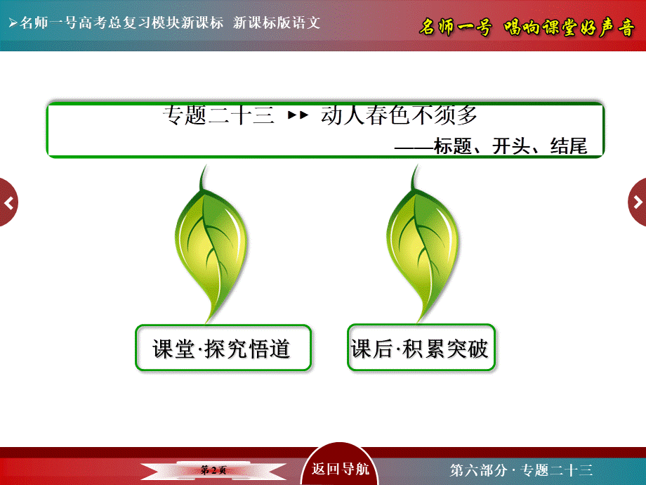 【名师一号】2016届高考语文新课标版一轮总复习课件：专题23 动人春色不须多（www.ks5u.com 2015高考）[更多课程到教育盘jiaoyupan.com].ppt_第2页