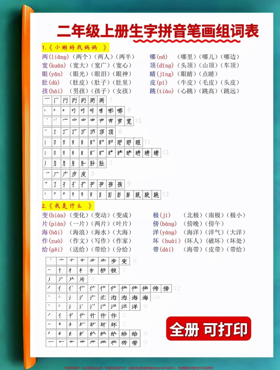 二年级上册语文生字拼音笔画组词大全‼️班主任推荐‼️二年级上册语文生字拼音笔画组词大全贴在书上熟读熟记‼️家长一定保存打印打印一份给孩子#二年级上册语文 #二年级语文 #二年级 #二年级上册#二年级语文上册 @DOU+小助手.pdf_第1页