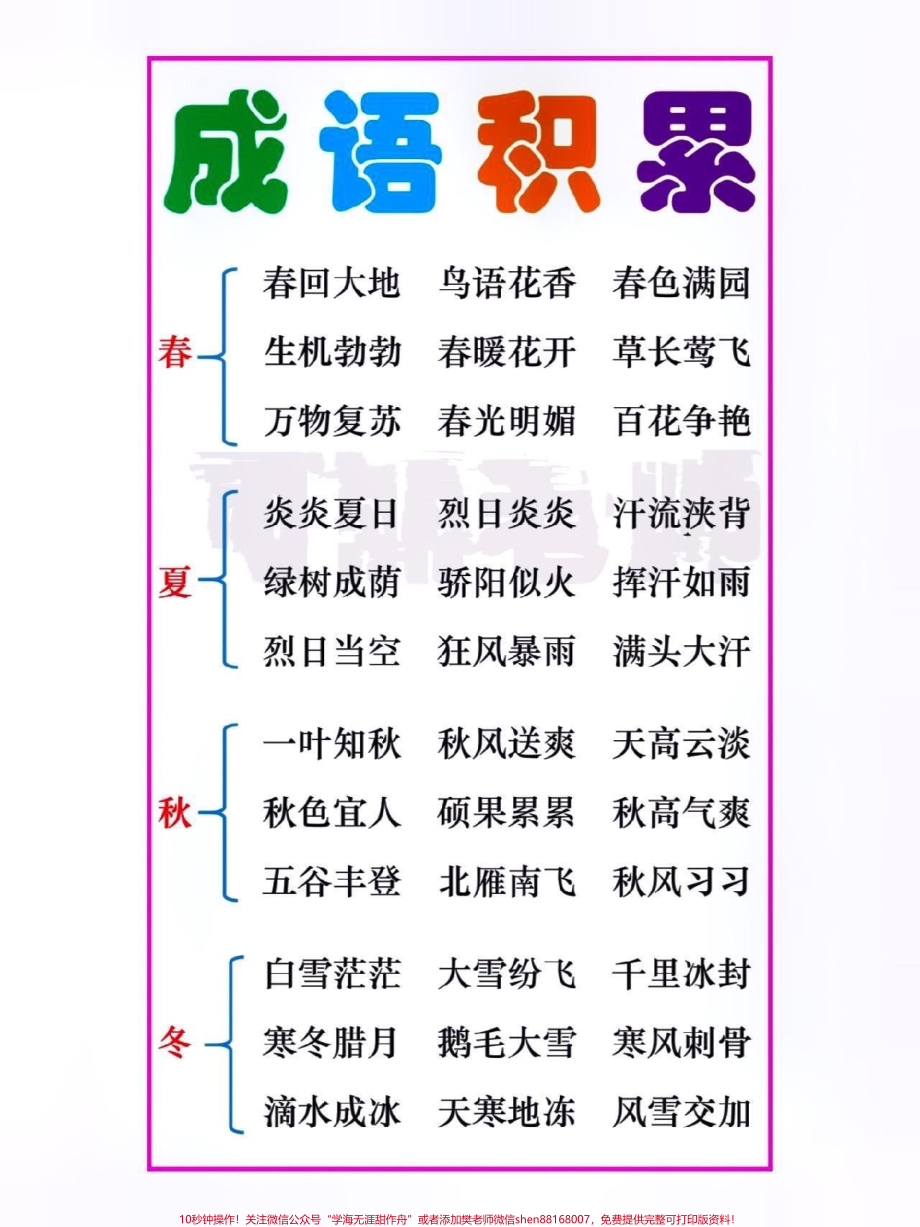 成语积累#关注我持续更新小学知识 #词语积累 #小学语文 #暑假预习 #四季成语积累 @抖音小助手 @抖音热点宝 @抖音创作者中心 @抖音来客官方助推官.pdf_第1页