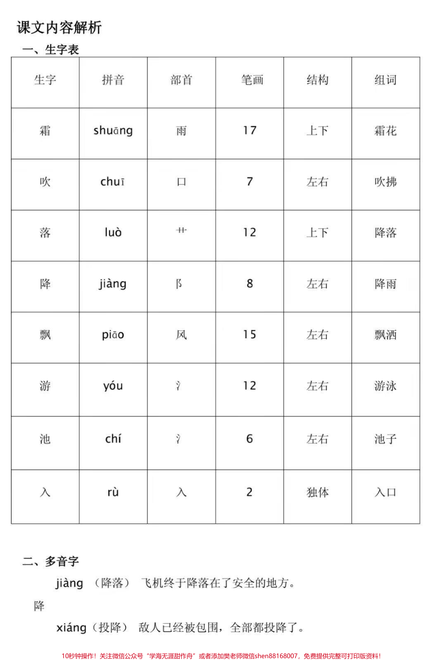 部编一年级下语文全册生字预习表（拼音+部首+笔画+结构+组词）#家长收藏孩子受益 #一年级 #学习资料分享.pdf_第1页