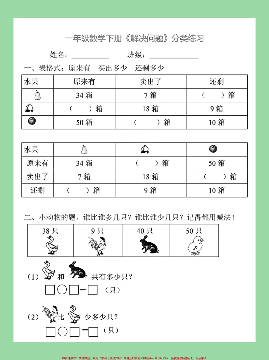 #家长收藏孩子受益 #必考考点 #一年级数学 #应用题 家长为孩子保存练习可打印.pdf_第2页