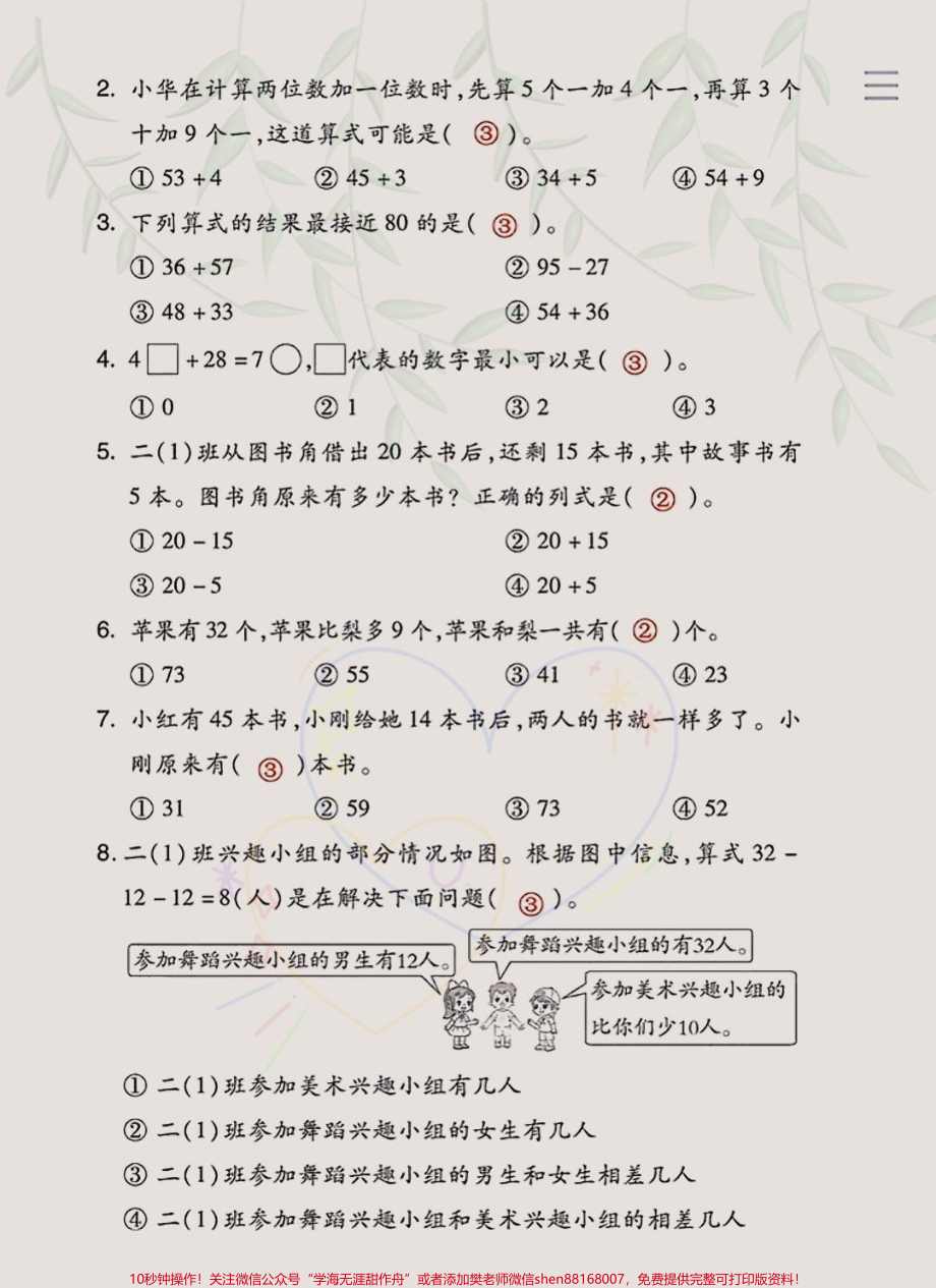 二年级上册数学第二单元测试卷来了‼️家长打印出来给孩子假期练习一下吧#二年级数学 #二年级上册数学#单元测试卷 #第二单元测试卷二年级.pdf_第2页