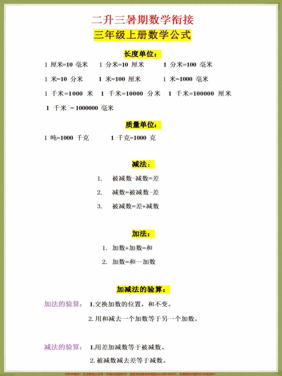 二升三暑假数学预习重点公式背诵汇总二升三暑假数学预习重点公式背诵汇总来啦这些内容都是数学老师要求背会背熟的建议趁着暑假打印出来给孩子提前背熟假期弯道超车#二升三 #暑假 #数学 #小学数学 #学霸秘籍.pdf_第2页