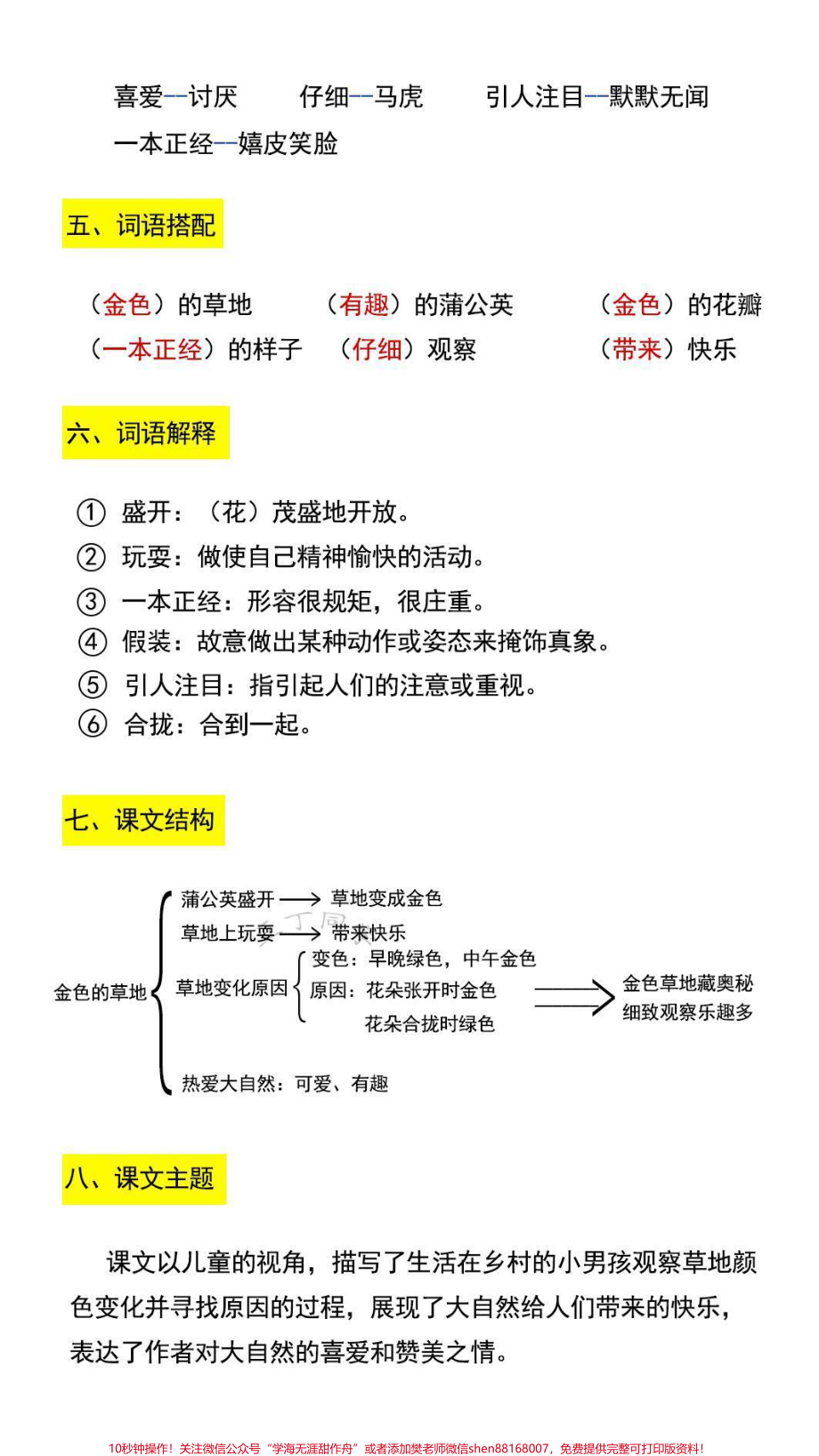 三年级上册语文16课《金色的草地》词组近反.pdf_第2页