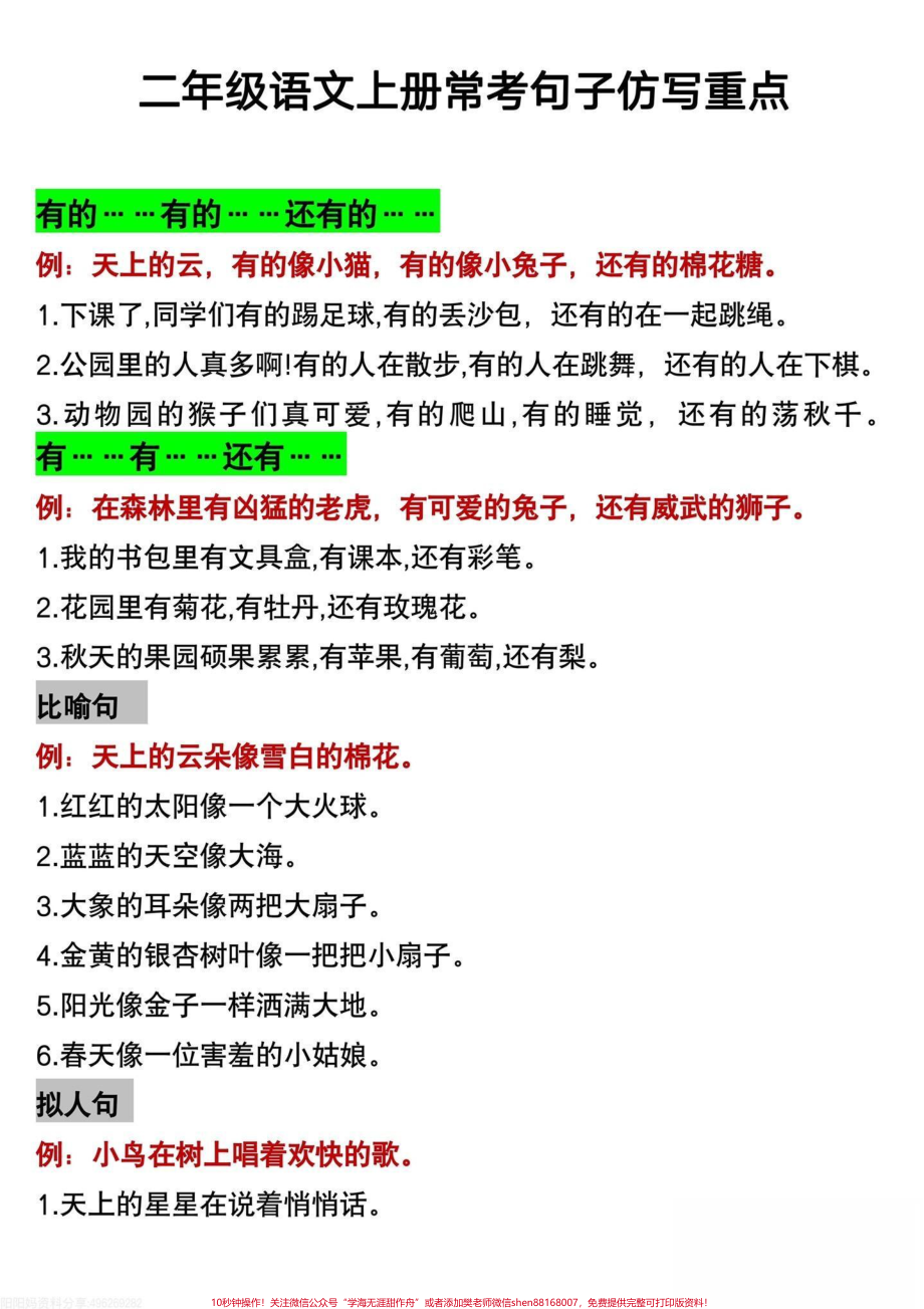 二年级上册语文重点句子仿写‼️#二年级 字词句是低年级语文必考点这份二年级句子仿写打印出来给孩子读一读练一练吧#二年级上册 #二年级语文 #二年级上册语文.pdf_第3页