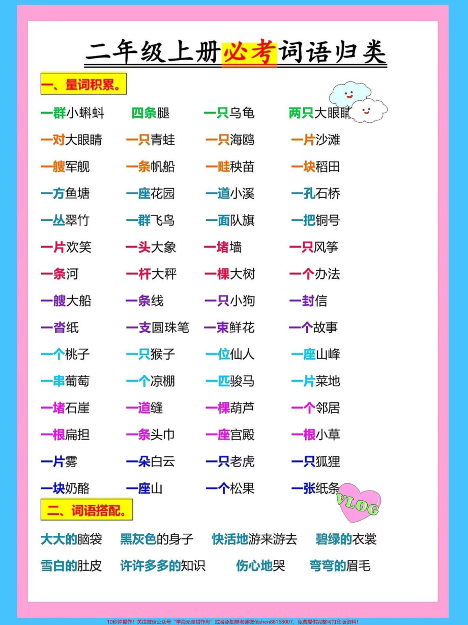 二年级语文上册1-8单元量词用法➕词语➕词语搭配➕近义词反义词成语盘点家长收藏给孩子读一读背一背#词语积累 #成语积累 #二年级上册语文 #量词 #必考考点.pdf_第1页