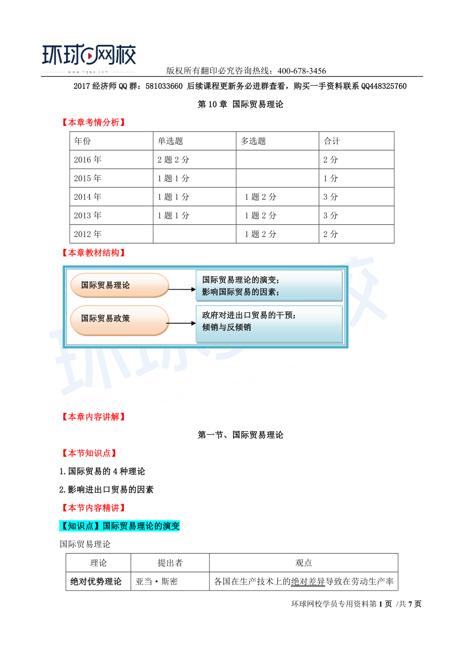 2017中级经济师-经济基础-精讲班-23、第十章国际贸易理论.doc_第1页