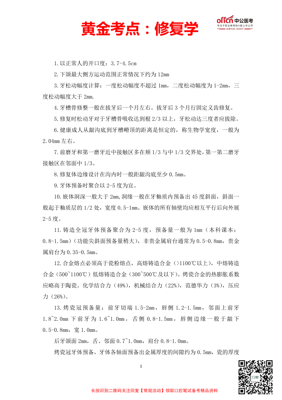 黄金考点：口腔修复学.pdf_第1页