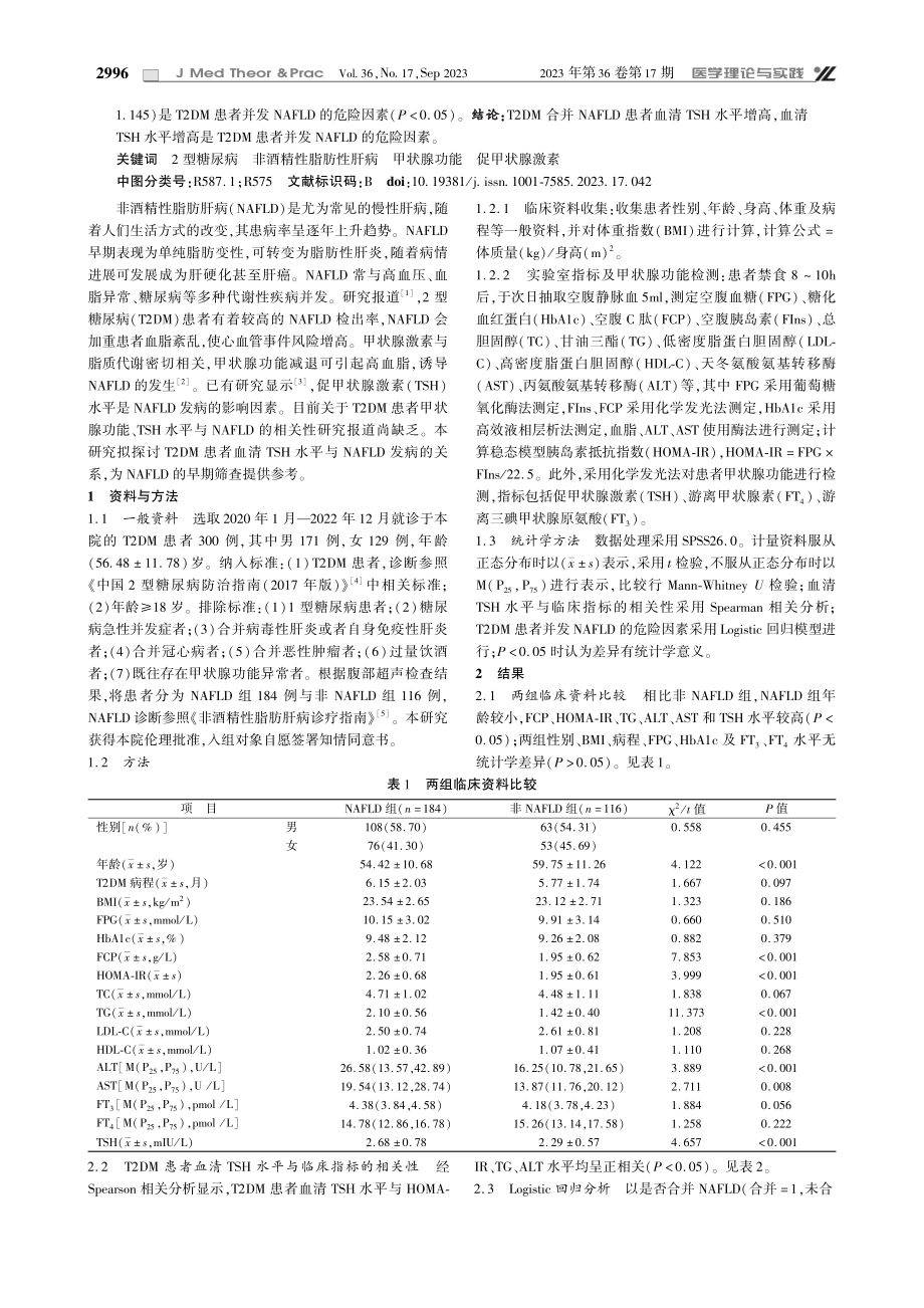 血清TSH水平与2型糖尿病患者合并非酒精性脂肪性肝病的关系.pdf_第2页