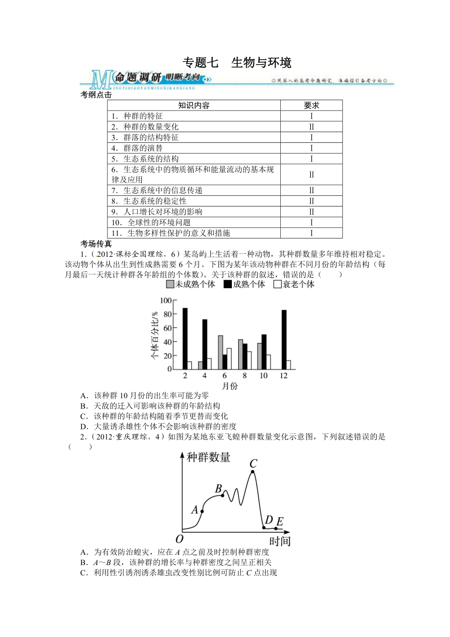 2013年高考第二轮复习生物专题7 生物与环境.doc_第1页