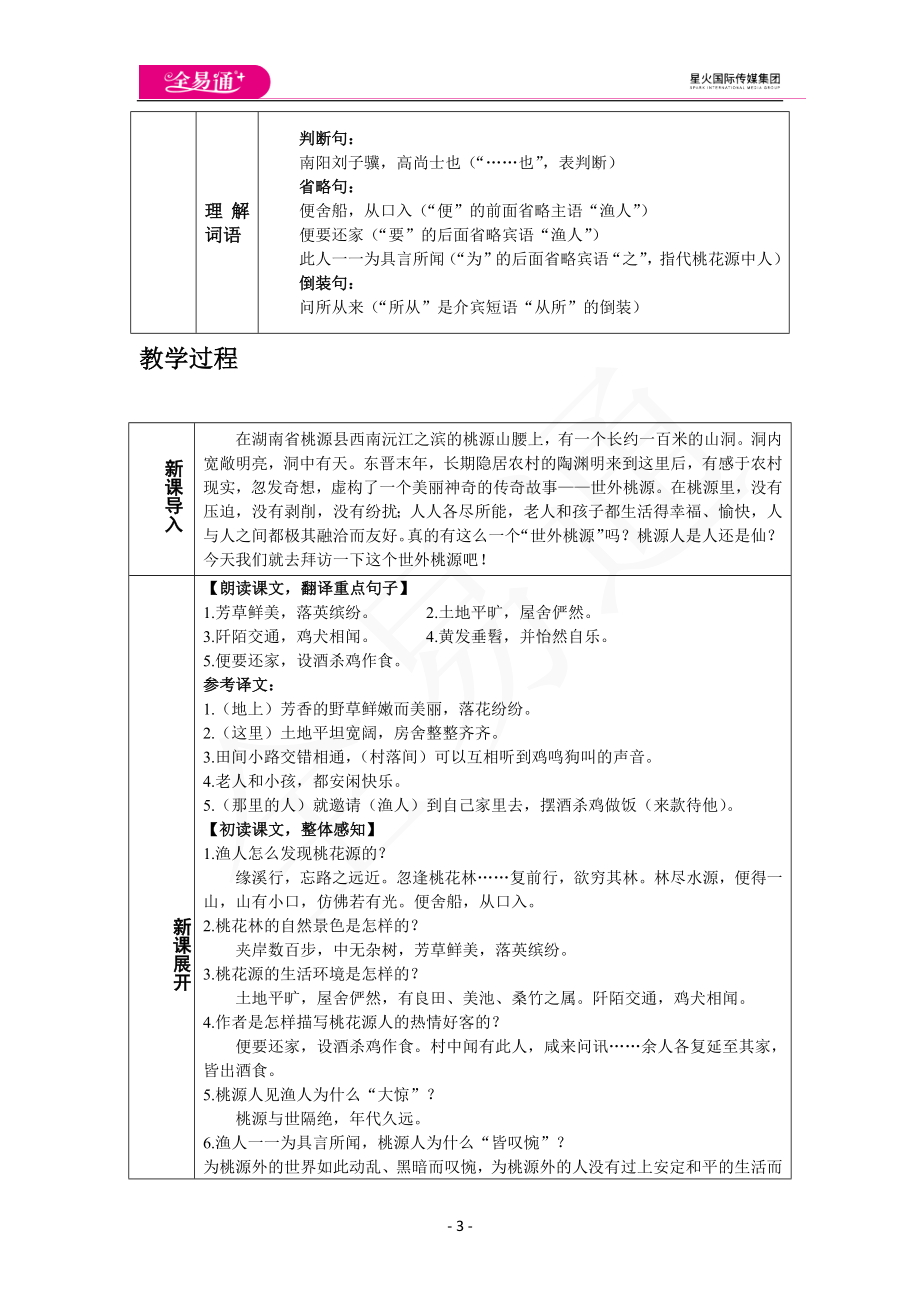 人教版八年级下教案第三单元9.桃花源记.docx_第3页