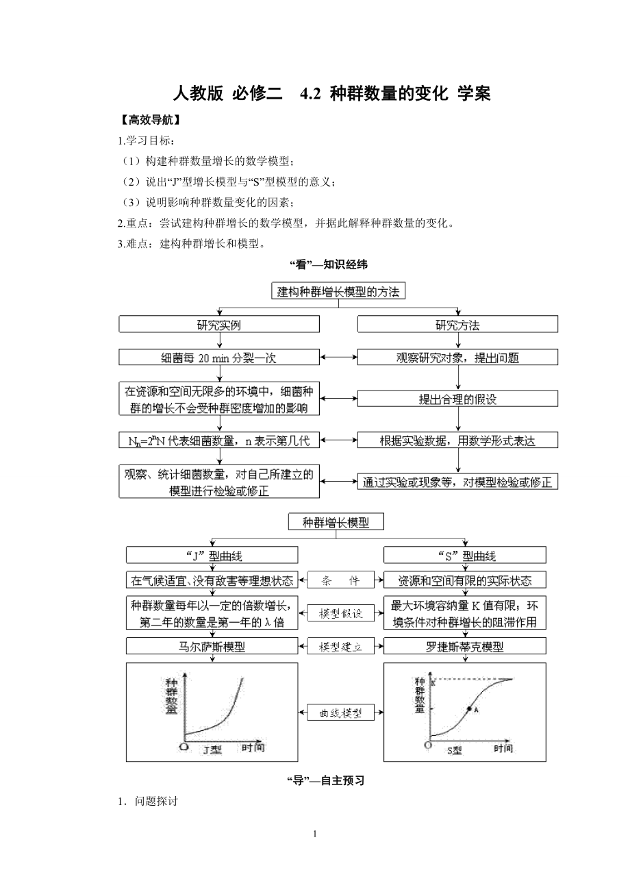 高中生物精品学案：4.2 种群的数量变化.doc_第1页