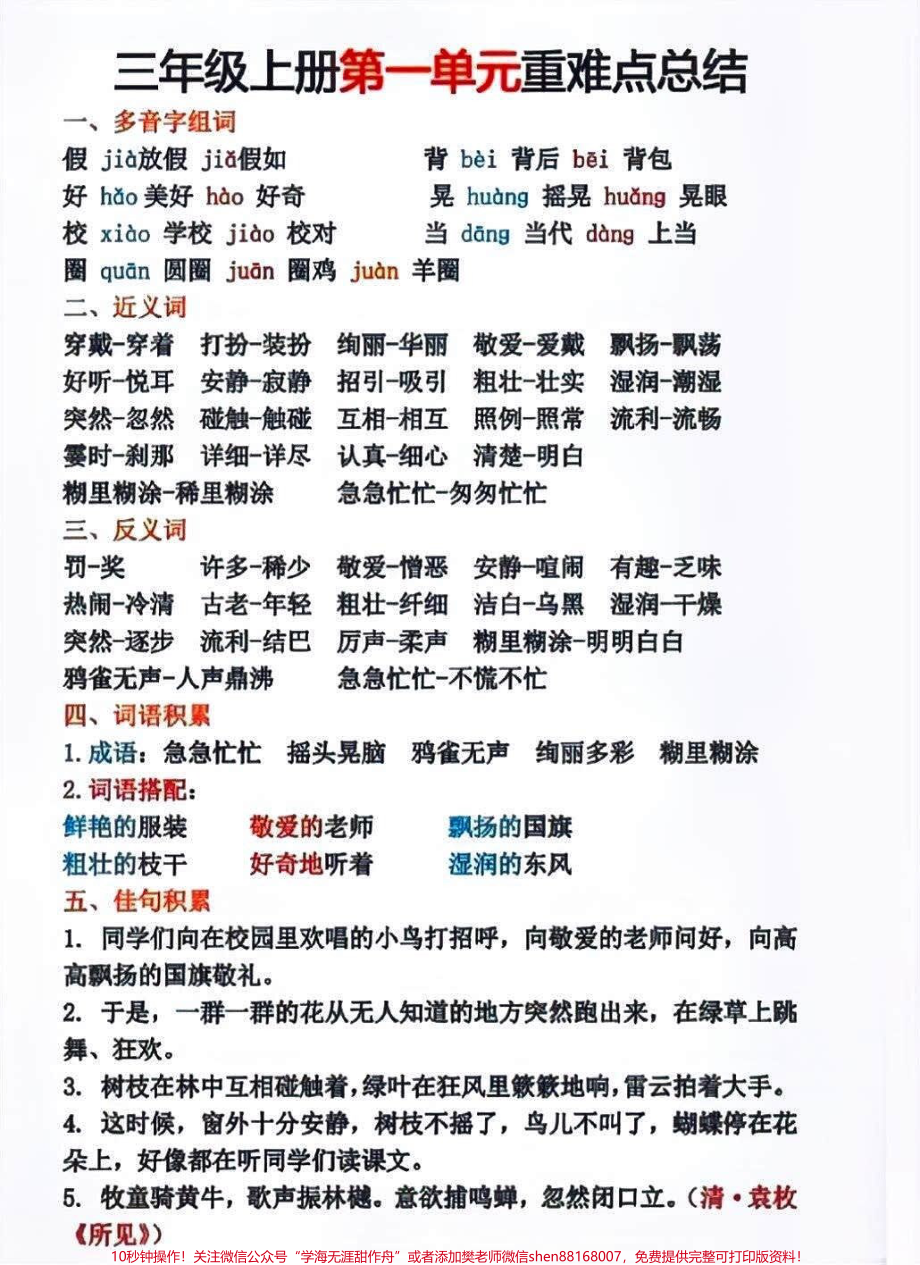 三年级上册语文1-8单元期中期末复习必考基础知识点梳理#知识点总结 #小学知识点归纳 #学习 #三年级语文.pdf_第1页