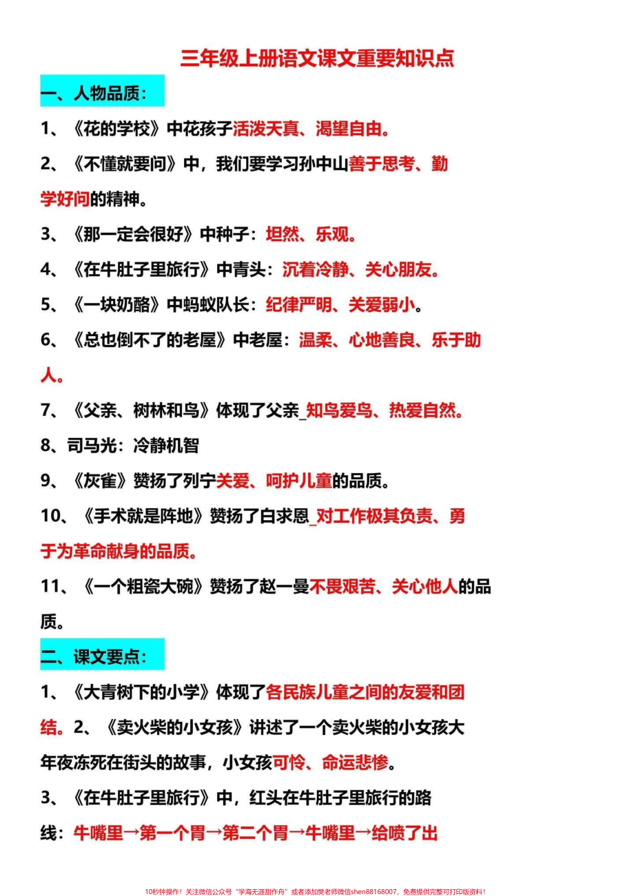 三年级上册课文重点内容归纳三年级上册数学语文重要知识点给同学们整理好了暑假抽空读一读背一背为开学打好基础#二升三 #三年级上册语文 #课文重点知识归纳.pdf_第1页