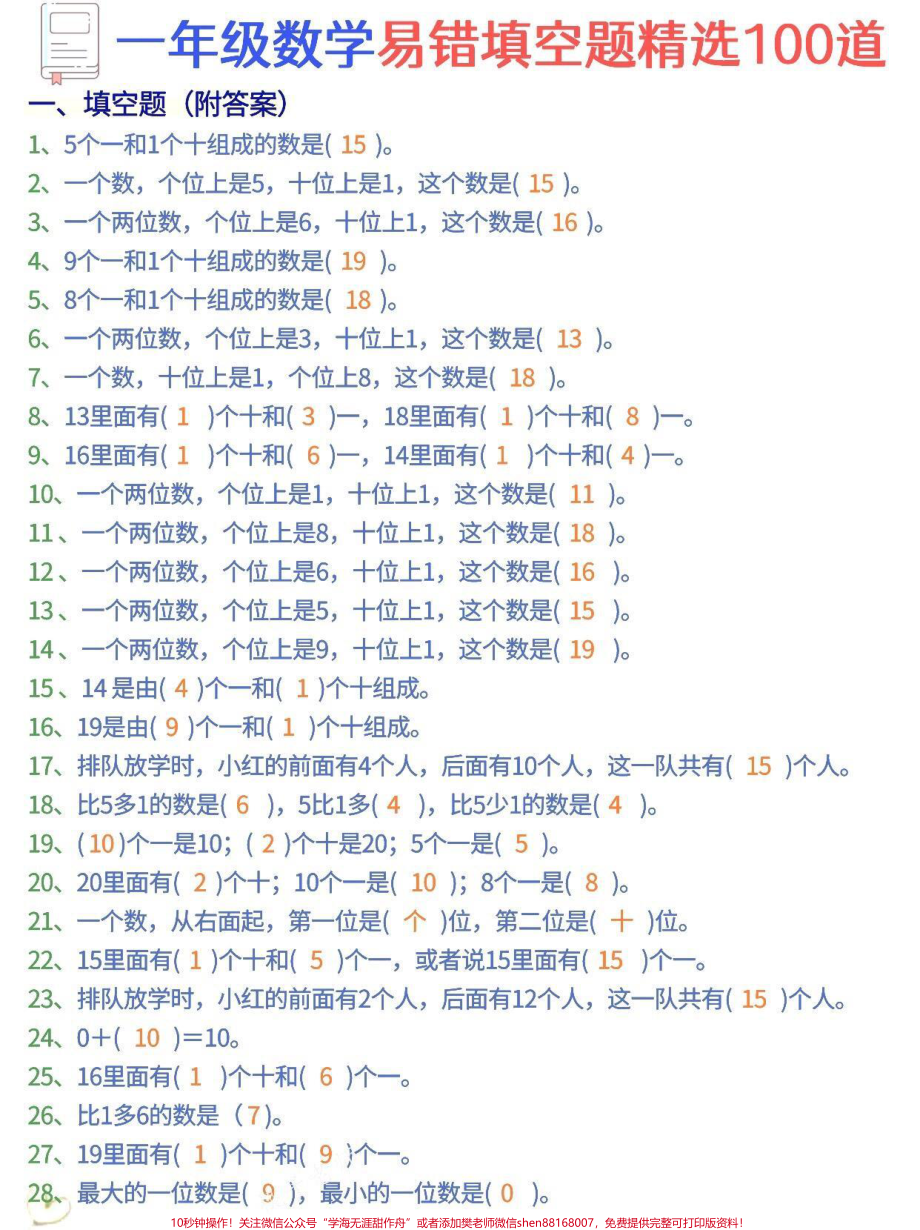 一年级数学易错100题#育儿 #一年级#家庭教育 #知识分享 #宝妈.pdf_第1页